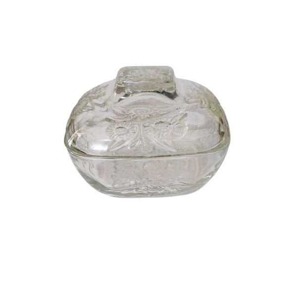 Vintage Square Glass Floral Daisy Candy Trinket Dish w/Lid - Picture 1 of 5